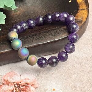 Amethyst & Rainbow Druzy  Beaded Bracelet